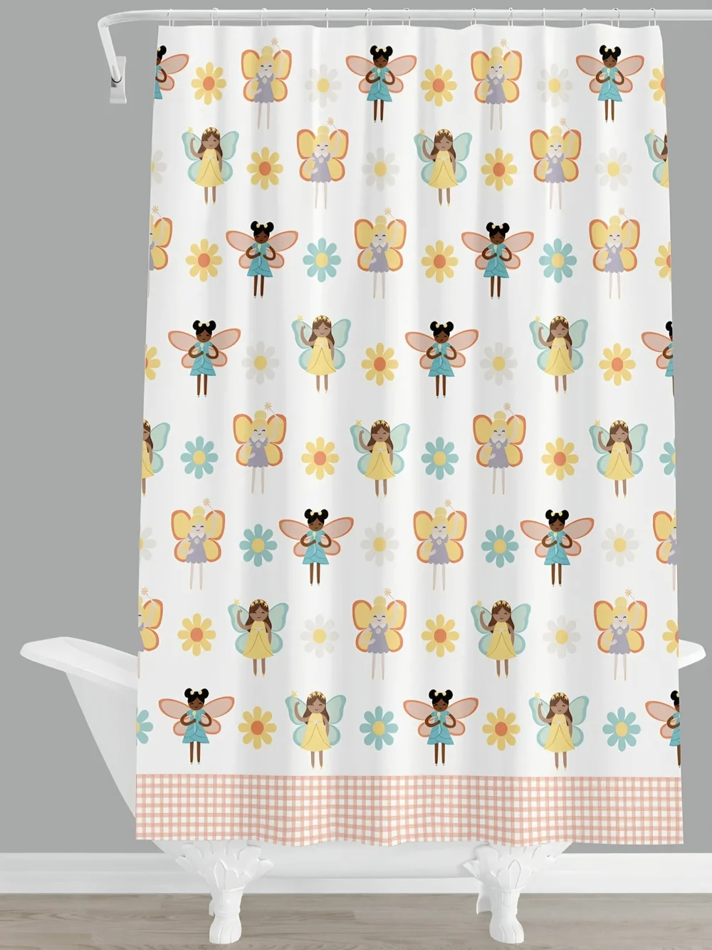 NWT Whimsical And Colorful Fairy Shower Curtain with Lilac Hooks - 72